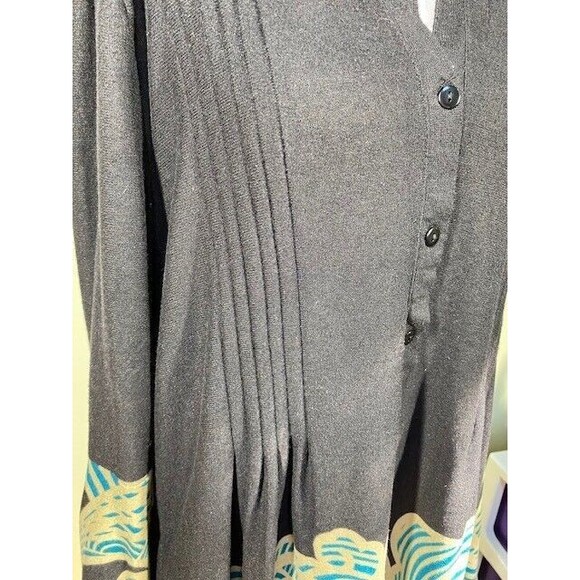 Ice Silk Women's Sz 2XL Black Stretch Pleated Bohemian Flutter Long Sleeve Dress - Picture 3 of 13